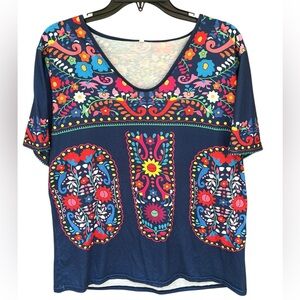 Women’s Colorful Boho Floral Print Top Size 2XL - Preloved